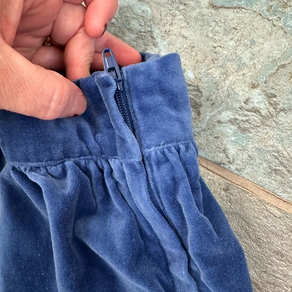 JANIE‎ AND JACK 3T Blue Velvet Skirt Embroidered Floral Side Zip Dressy